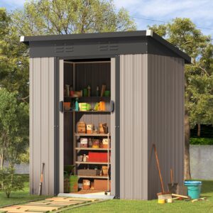 UNIONLINE 5x3ft Outdoor Storage Shed | Small Garden Shed | 164x96x180 cm | Sliding Door| Outside Storage Box Waterproof | Grey