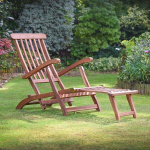 Ptsuker Recliner Chair with Removable Footstool Folding Chair with Armrests & Adjustable Back Outdoor Wooden Chair Loungers Chair for Garden