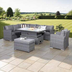 Rattan park Victoria Range Modular 9 Seater High Back Corner Sofa with Fire Pit Rising Table