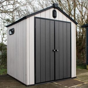 BPS Grand Outdoor Apex Garden Plastic Storage Shed 6 x 8ft Grey | All Weather Resistant | Zero Maintenance | Easy Assembly | Built In Floo