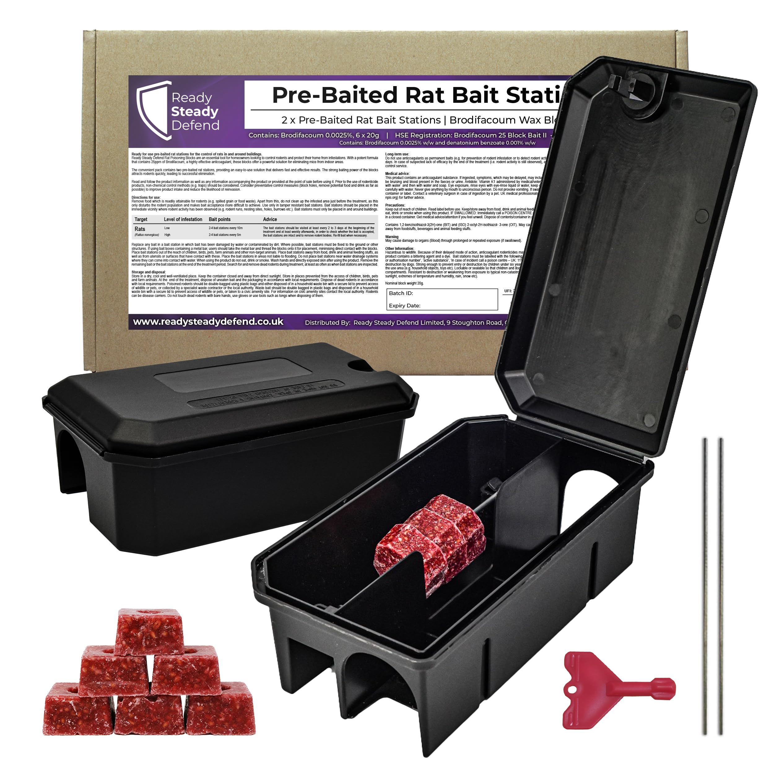 Pre Baited Rat Boxes - 2 Pack - Effective Rat Traps