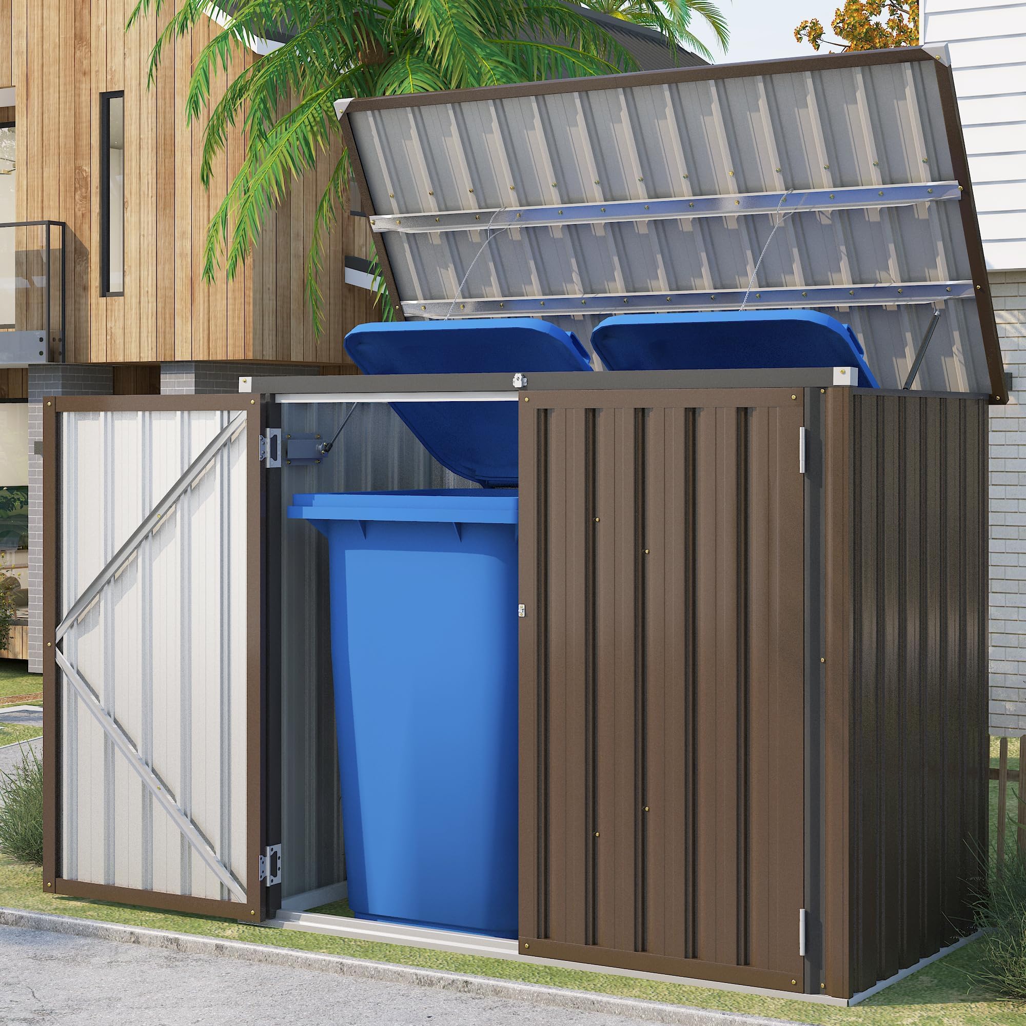 UNIONLINE Garden Storage Box| Metal Outdoor Shed with Double Door| Metal Tool Shed| Small Garden Shed | Galvanised Steel Garden Storage Box | 1.3m² 2m³ | Brow