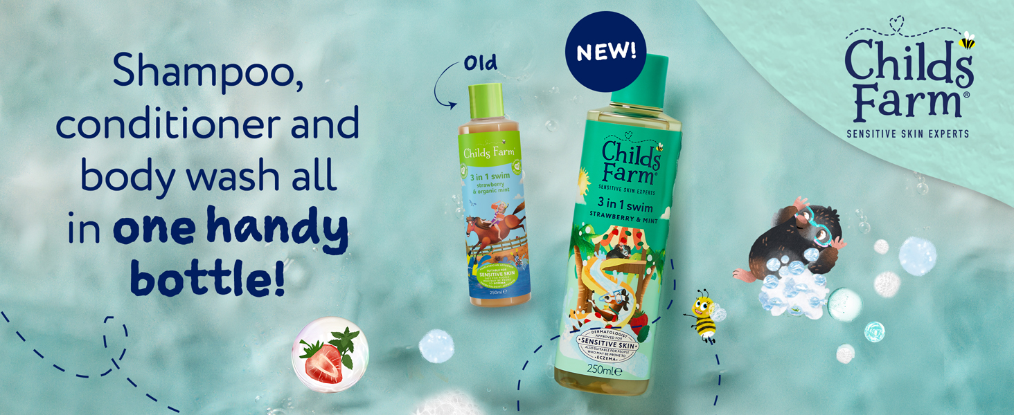 Shampoo, conditioner and body wash all in one handy bottle
