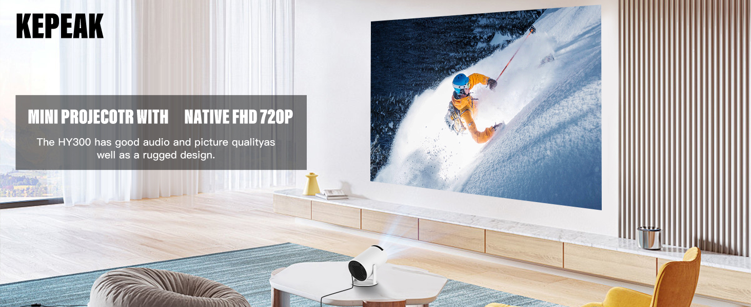 KEPEAK Projector for Bedroom, [Built-in Apps] Mini Projector 4K Support