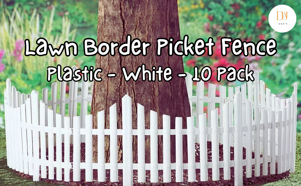 Lawn border picket fence, white plastic 10 pack