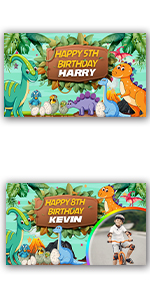 Personalised dinosaur theme happy birthday party banner background backdrop