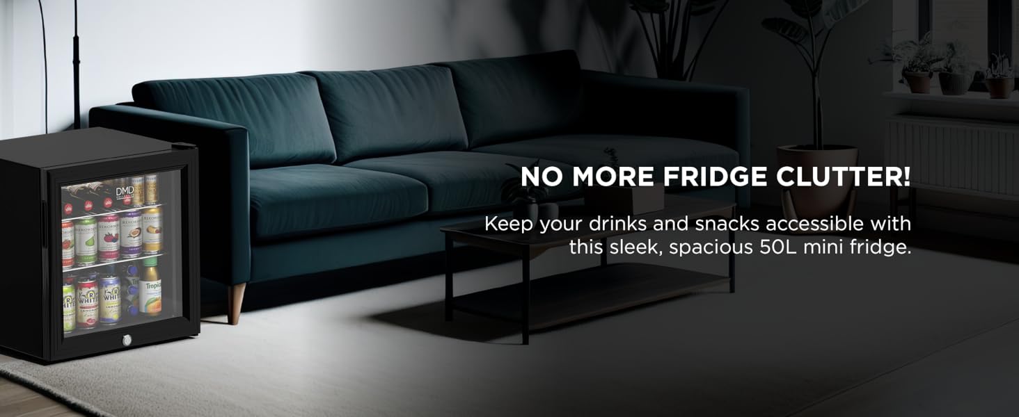 DMD Collective Mini Fridge Large 50 Litre Capacity Accessible Clutter Reducing Organisation