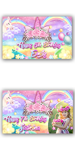 unicorn photo banner birthday banner Personalised banner Kid birthday girls banner