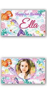 Birthday Backdrop Background Photo Banner Personalised Mermaid pink girl kids Poster Fabric