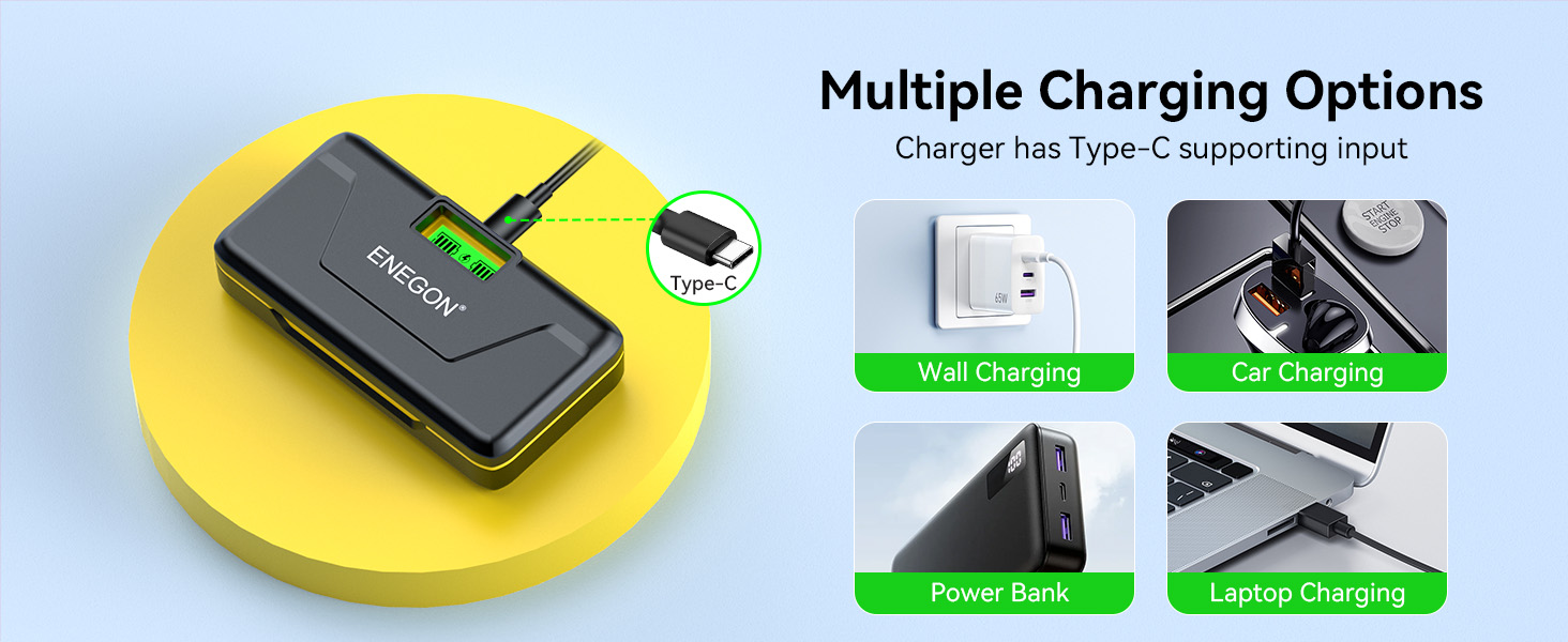 ENEGON Replacement batteries and charger for nikon en-el14
