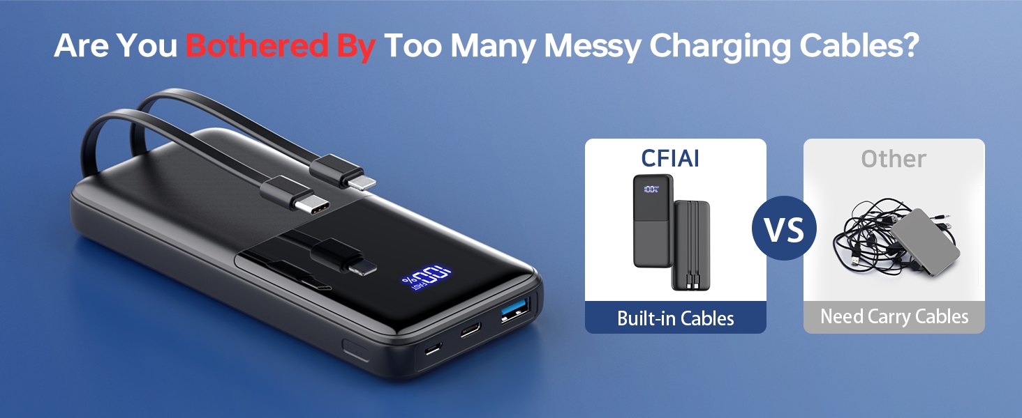 Portable Charger with Built-in Cables