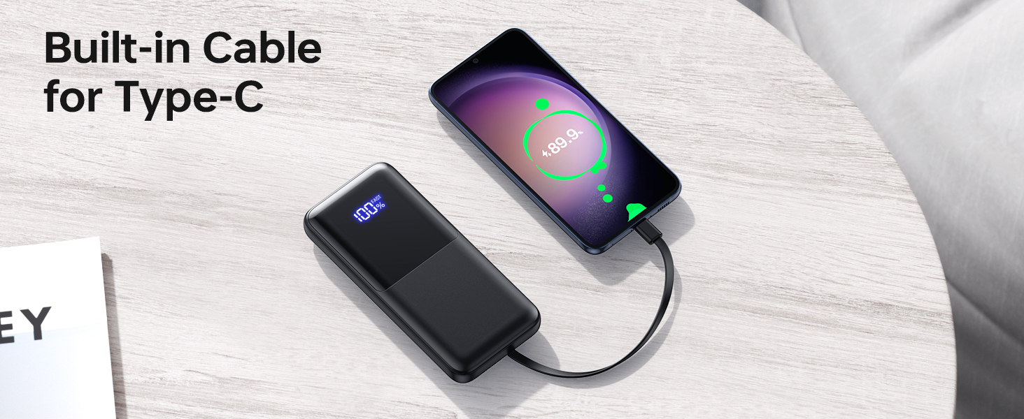 Portable Charger with Built-in Cables