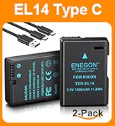 ENEGON EN-EL14/EL14a Replacement Li-ion Battery 2 Pack & Smart LED Dual Charger Compatible with N...