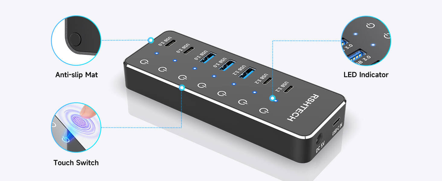 RSHTECH Powered USB 3.1/3.2 Hub