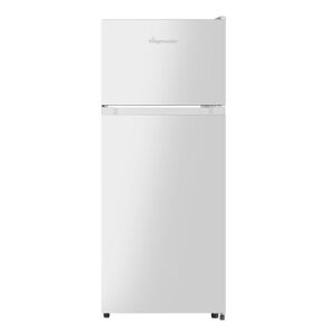 Fridgemaster MTM48120E 48cm Freestanding Top Mounted Fridge Freezer - 124-litre capacity with Adjustable Thermostat - Reversible Door - LED Lighting- 4 Star Freezer Rating - White - E Rated            [Energy Class E]