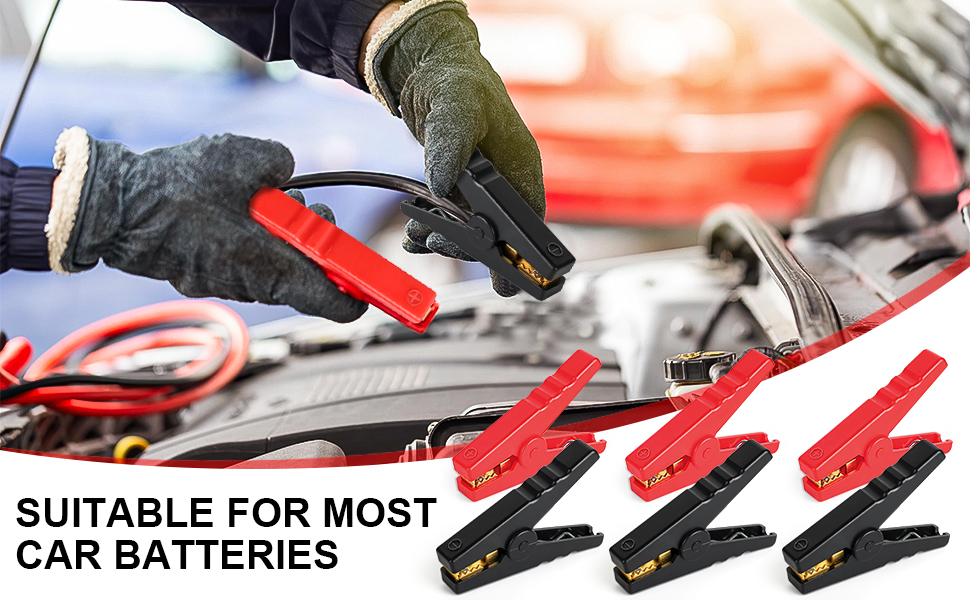 6Pcs 100A Jump Lead Clamps, Heavy Duty Pure Copper Crocodile Clamps