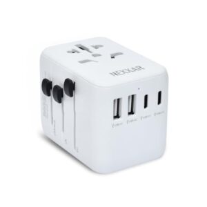 NEXXAR Universal Travel Adapter WorldWide International Travel Adaptor With 2USB-C & 2 USB-A Ports All in One Plug For UK To World With Dual Safety Fuses Adapter For Multi Countries