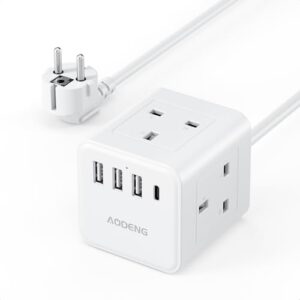UK to European Plug Adapter with 1.5M Extension Cable