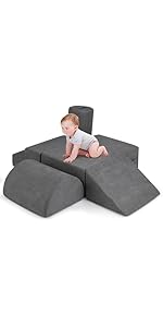 COSTWAY Toddler Climb and Crawl Foam Play Set, 6 Pieces Climbing Blocks with Skin-Friendly Chenil...