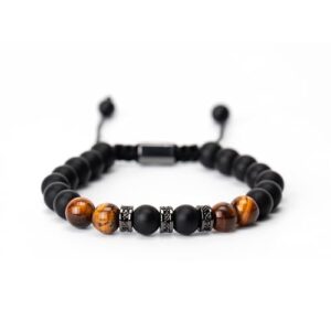 Ovyntremis 8mm Tiger Eye Men's Bracelet - Handmade Elastic Braided Rope