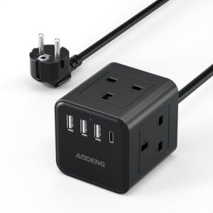 UK to European Plug Adapter with 1.5M Extension Cable