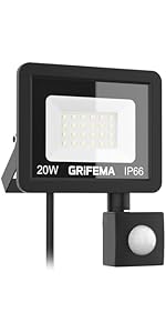 GRIFEMA 20W LED Security Lights Outdoor with Motion Sensor, 2200LM, 6500K Cool White, IP66 Waterp...