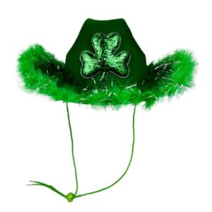 Green Cowboy Hat St. Patrick's Day Hat Irish Fancy Dress Feather Hat for Women Men Green Cowboy Hat St Patrick's Day Accessories Leprechaun Hat One Size Irish Fancy Dress Costume Accessory