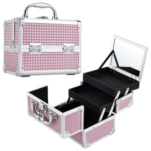 Joligrace Girls Makeup Box with Mirror Vanity Case Jewelry Organiser Nail Box Cosmetic Case Light Weight