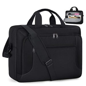 RAINSMORE 17.3-16 Inch Laptop Bag Briefcase Water-repellent Work Laptop Bags for Men Large Laptop Messenger Shoulder Computer Bag for Travel Office Document Teacher Black