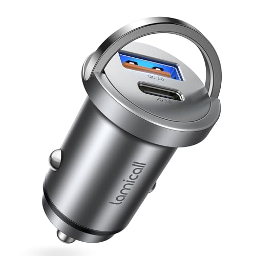 Lamicall 45W Cigarette Lighter USB C Car Charger - [2024 Super Mini All Metal] 24 V/12 V Car Charger Adapter with [45W USB C + 45W USB A]