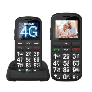 Tosaju Senior Mobile Phone 4G Big Button Mobile Phone for Elderly Simple Basic Mobile Phone Unlocked Sim Free Easy to Use Mobile Phone Feature Mobile Phone LCD Display SOS Button 1000 mAh Battery