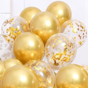 OHugs Gold Balloons - Pack of 65 Pcs 12 Inch 40 Metallic Gold Balloons & 20 Confetti Balloons for Baby Shower Decorations