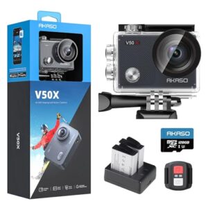 AKASO V50 X Action Camera with 128GB microSDXC Memory Card - Native 4K Wifi Underwater 40M EIS Anti-Shake Cam with Touch Screen