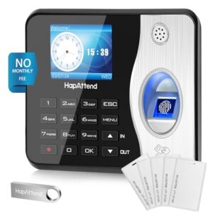 HapAttend Clocking in Machine - Standalone Card Scanner Attendance Machine with 5 RFID Cards