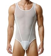 IBAKOM Men's Sheer Mesh Bodysuit Leotard See-through Wrestling Singlet Shapewear One Piece Mesh F...
