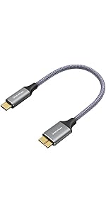 CLEEFUN Short USB C Hard Drive Cable 0.3m,USB C to USB 3.1 Micro B 10Gbps Nylon Braided USB Type ...