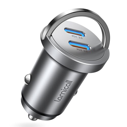 Lamicall 30W Cigarette Lighter USB C Car Charger - [2024 Super Mini All Metal] 24 V/12 V Car Charger Adapter with [2 x 30W USB C] Port