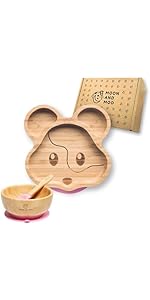 Moon and Moo Bamboo Suction Mouse Plate & Bowl Set 