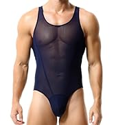 IBAKOM Men's Sheer Mesh Bodysuit Leotard See-through Wrestling Singlet Shapewear One Piece Mesh F...