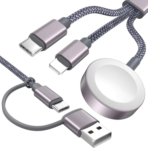 Upgraded 3 in 2 USB C Cable for Apple Watch Charger iPhone Charger USB C Multi Fast Charging Cable Compatible with iWatch Ultra/SE/9/8/7/6/5/4/3/2/1 & iPhone 15/14/13/12/11/Galaxy S23-4FT