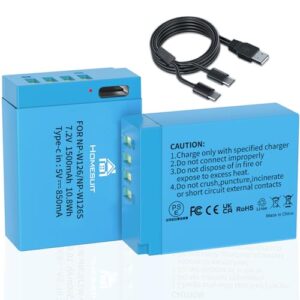 Homesuit NP-W126 Battery 1500mAh and 2 in 1 USB-C Charging Cable for Fujifilm XT30II XT30 XT20 XT10 X100V X100VI X100F X-T3 X-T2 X-T1 XA1 XA2 XA3 X-E3 X-E2 X-E1 X-H1 X-M1 Xpro3 X-Pro2 X-Pro1 (2-Pack)