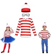 Lizzy Wally Girls Fancy Dress Costume | Red & White Striped T-Shirt, Red & White Hat, Glasses & S...