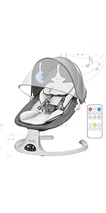 FK Sports Baby Bouncer Chair with Bluetooth,Electric Portable Swing Chair with 5 Swing Speed, 3-S...