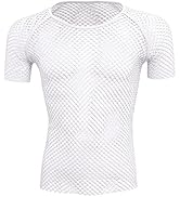 Men's Short Sleeve Fishnet Tank Top Mesh Muscle Tee T-Shirt Slim Fitted Workout See Through Clubw...