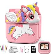 Hangrui Instant Camera for Kids, 2.4 Inch Screen,Dual Lens,20 MP 1080P HD No Ink Dinosaur Kids In...