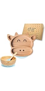 Moon and Moo Bamboo Suction Cow Plate & Bowl Set 