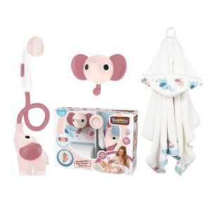 Yookidoo Baby Bath Elephant Shower Head Gift Set - Includes Hooded Towel & Hanger - Control Water from 2 Elephant Trunk Knobs in Tub or Sink Newborns