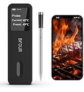 BFOUR Meat Thermometer Wireless with 2 Probes (Upgraded), Bluetooth Grill Thermometer with Large L...