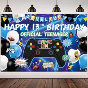 13th Birthday Party Decoration Banner - Blue Video Game Decorations Backdrop Boy Girl