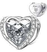 NINGAN Birthstone Openwork Heart Bead Charms 925 Sterling Silver Fits European Charm Bracelets Ne...